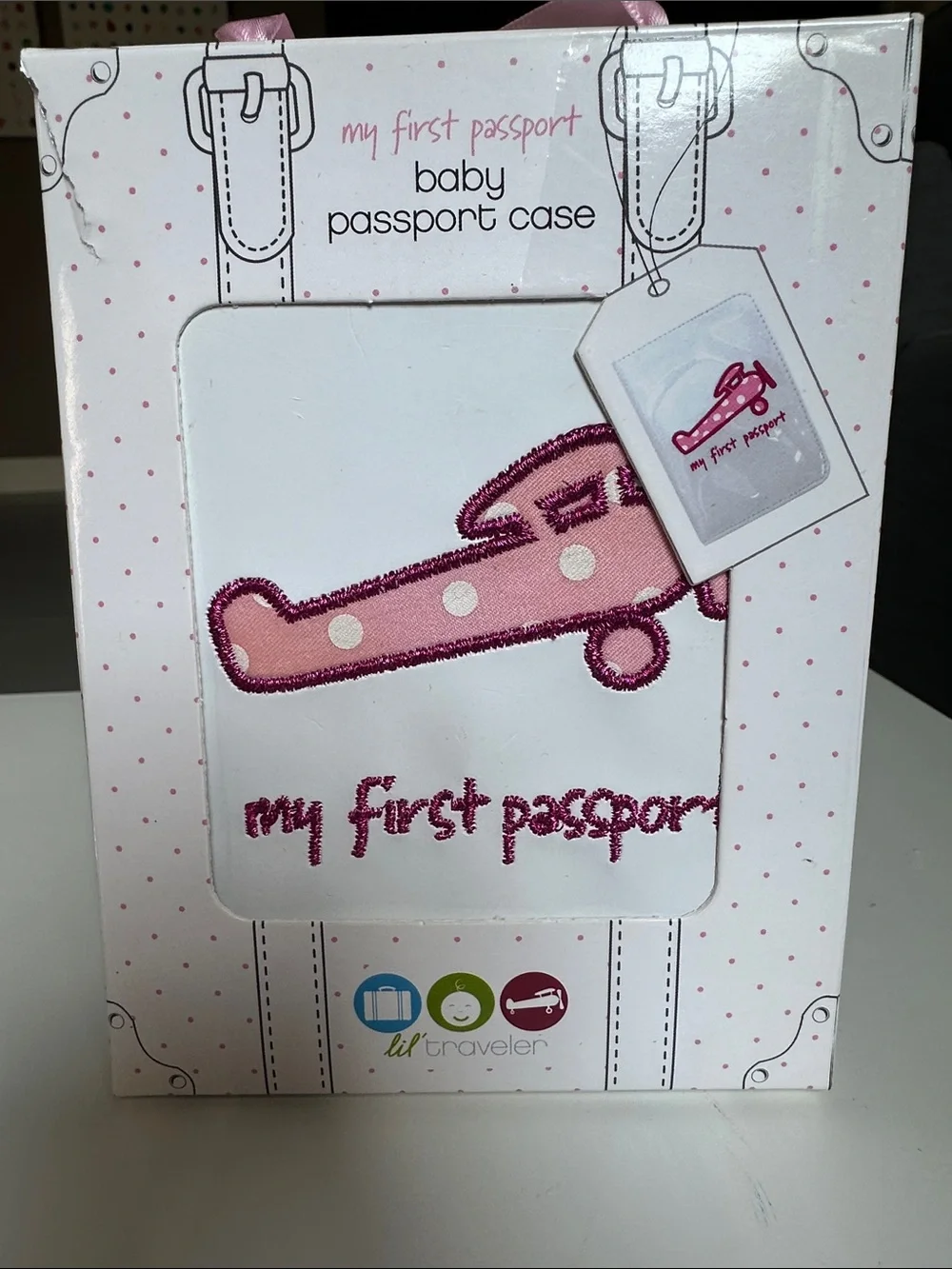 Kids 'My First Passport' White Passport Holder with Pink Airplane